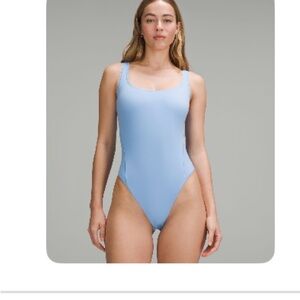 Lululemon Wundermost Nulu Square-Neck Sleeveless Body Suit in Sinatra Blue